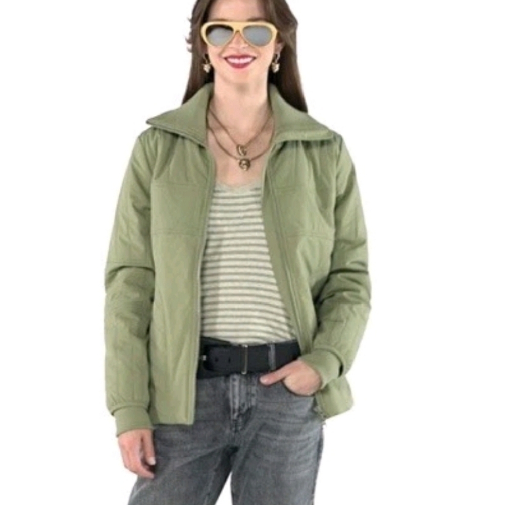 CAbi Ski Lift Puffer Belted Coat Olive Green